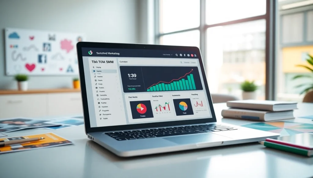 Showcasing a TikTok SMM panel interface on a laptop, highlighting social media marketing results.