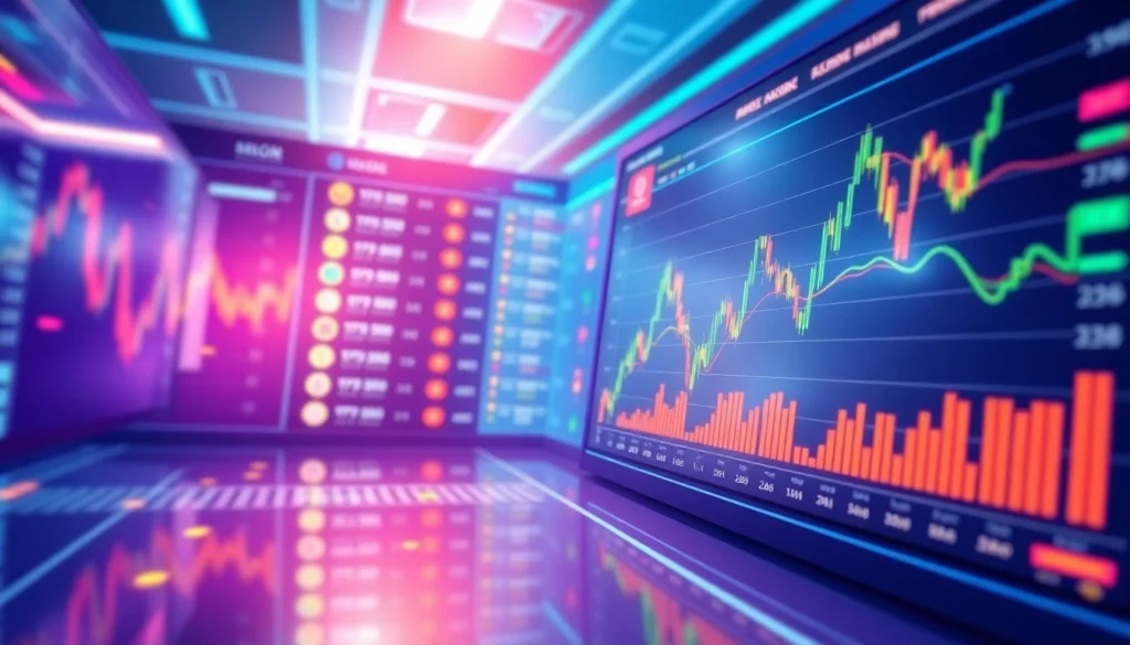 Display of trending coins listing with charts and analytics on a cryptocurrency trading platform.