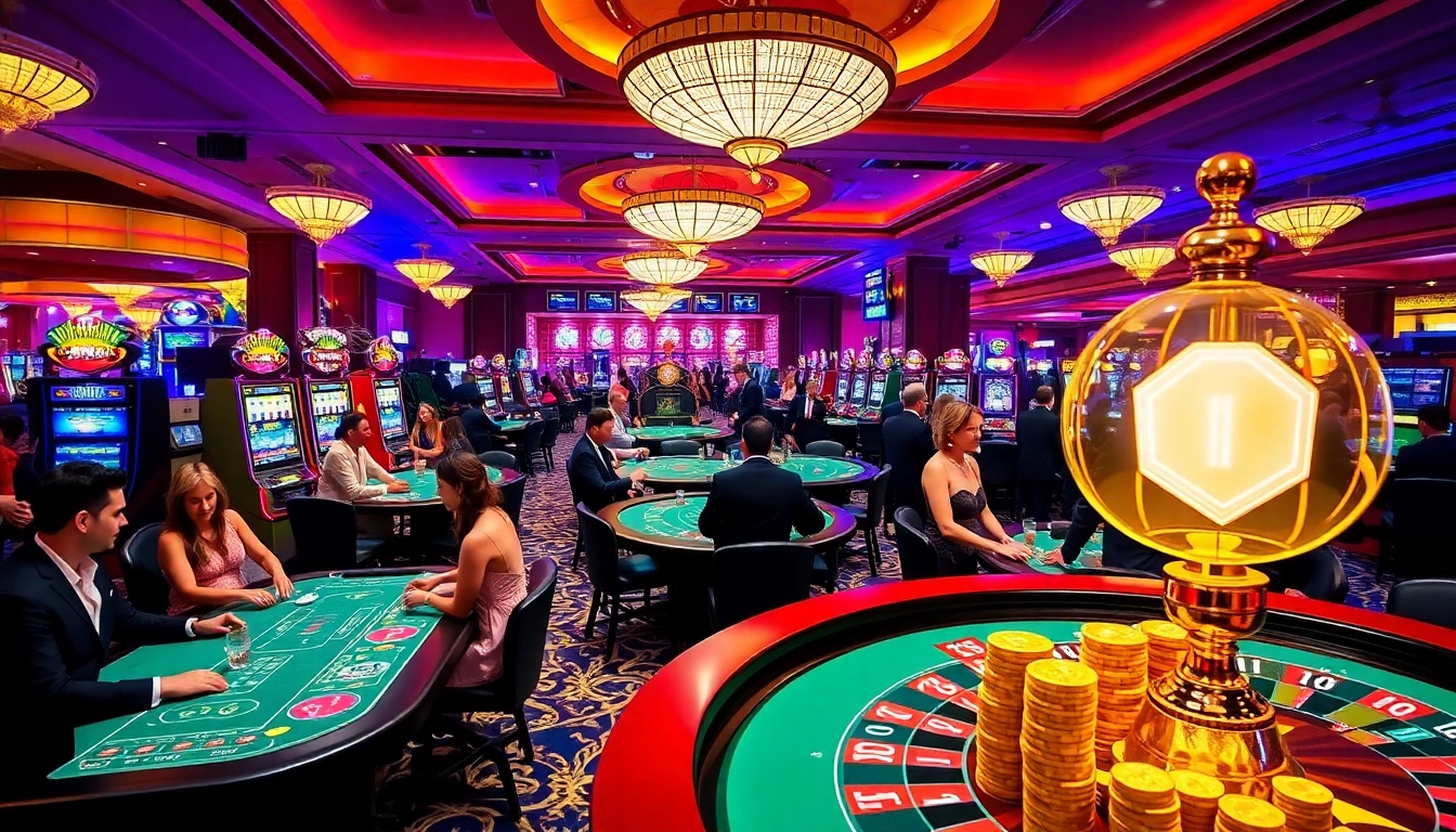 Casino gaming scene featuring KJC brand elements, showcasing vibrant tables and exciting players.