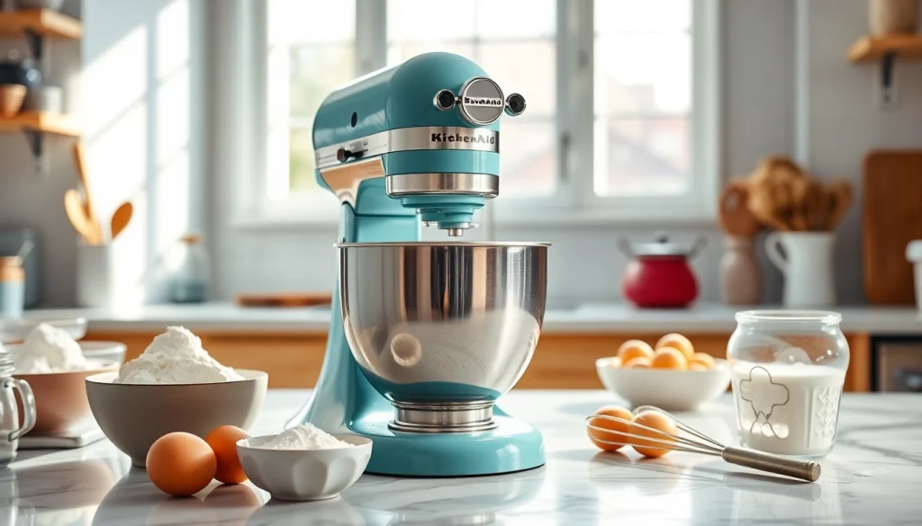 Using a KitchenAid mixer NZ to create delicious baked goods in a sunny kitchen.