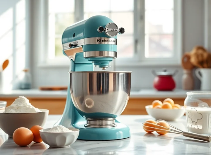 Using a KitchenAid mixer NZ to create delicious baked goods in a sunny kitchen.