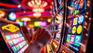 Putar slot online yang menarik dengan lampu berkilauan di kasino