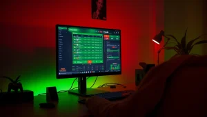 Menampilkan gamer togel online yang fokus di ruang kerja dengan interface digital menarik.