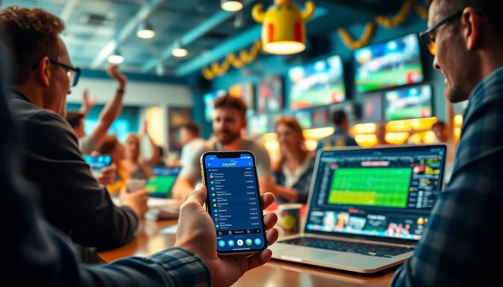 Engage with the best sports betting sites in India through various digital devices in a lively sports bar.