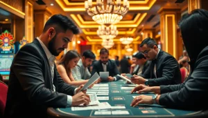 Menang taruhan togel online pada meja lotere yang glamor dengan pemain fokus.