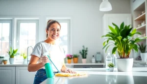 Engage professional Cleaning Service team maintaining a bright home environment with eco-friendly products.