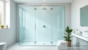 Paroi de douche élégante avec des finitions modernes dans une salle de bain lumineuse.