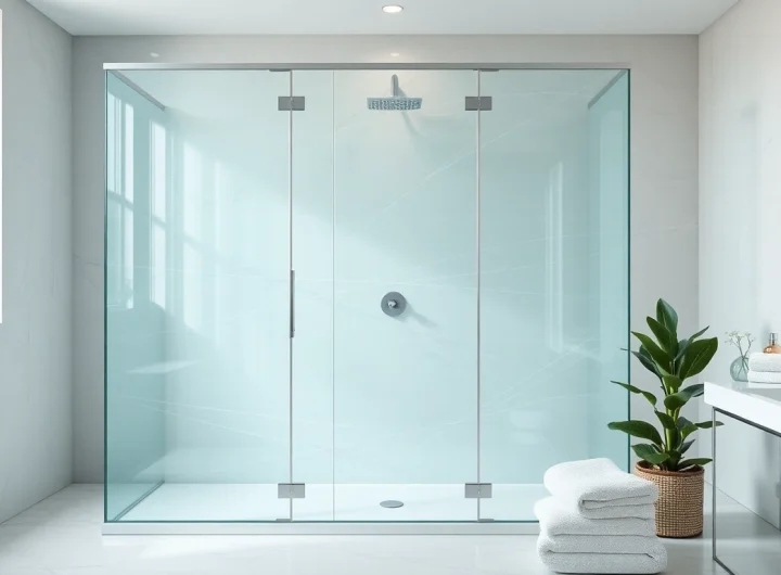 Paroi de douche élégante avec des finitions modernes dans une salle de bain lumineuse.