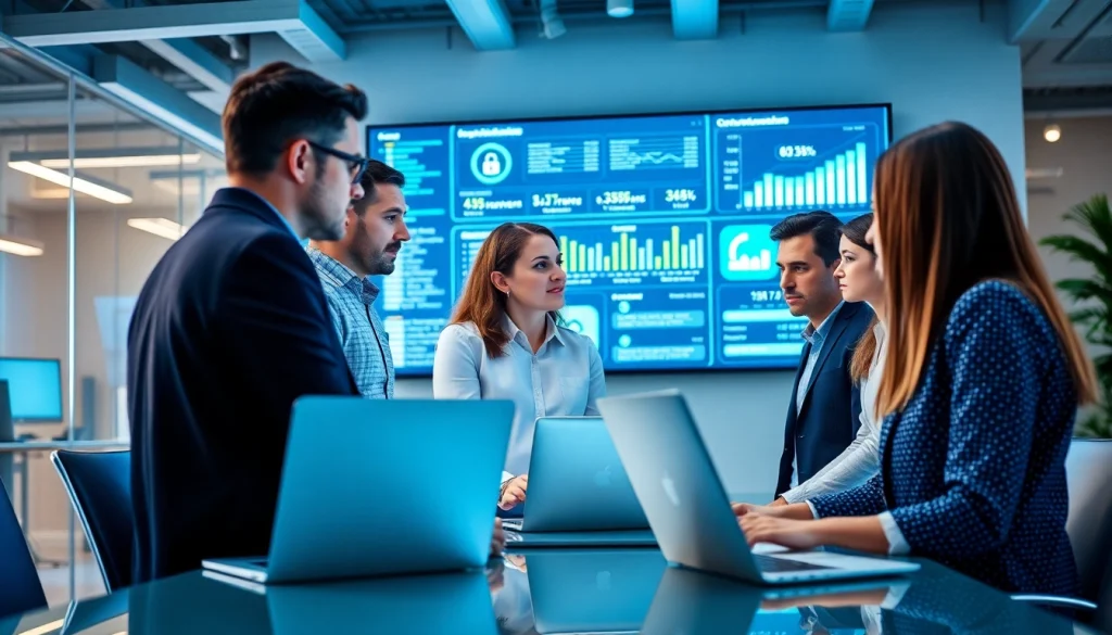 IT professionals strategizing solutions at Fredericksburg IT Companies' modern workspace.