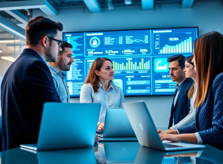 IT professionals strategizing solutions at Fredericksburg IT Companies' modern workspace.