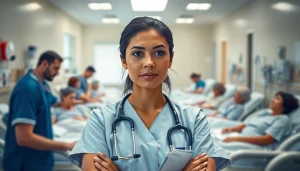 What is the philosophy of nursing practice in 2024 represented by a compassionate nurse in a dynamic hospital environment.