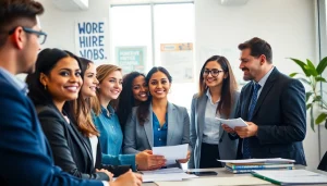 Candidates discussing new hire jobs in a modern office environment, showcasing engagement and professionalism.