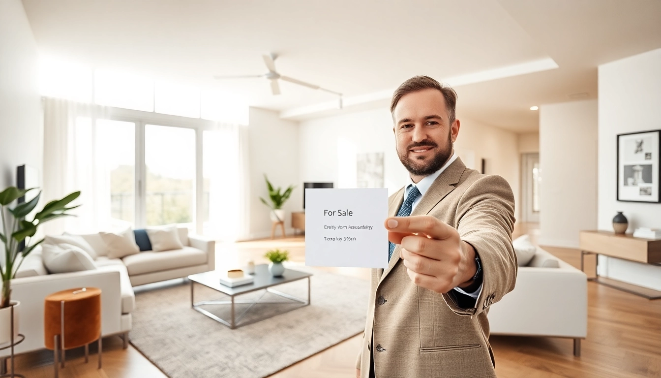 Showcase of a beautiful real estate home with a professional agent in a bright living room.