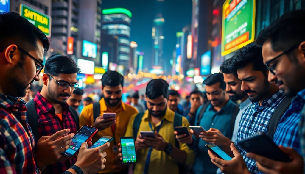 Explore best sports betting sites in India with bettors engaged in vibrant, urban, digital landscapes.