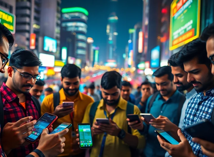 Explore best sports betting sites in India with bettors engaged in vibrant, urban, digital landscapes.