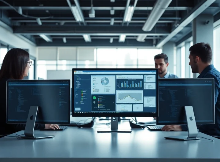 Proxmox Virtualization Experts collaborating in a sleek office space to deliver innovative solutions.