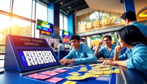 Menang bermain toto togel dengan tiket warna-warni di meja permainan modern.
