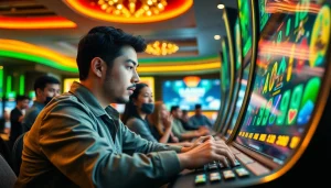 Main player engaging with kaisar800 resmi slot in an exciting casino atmosphere.