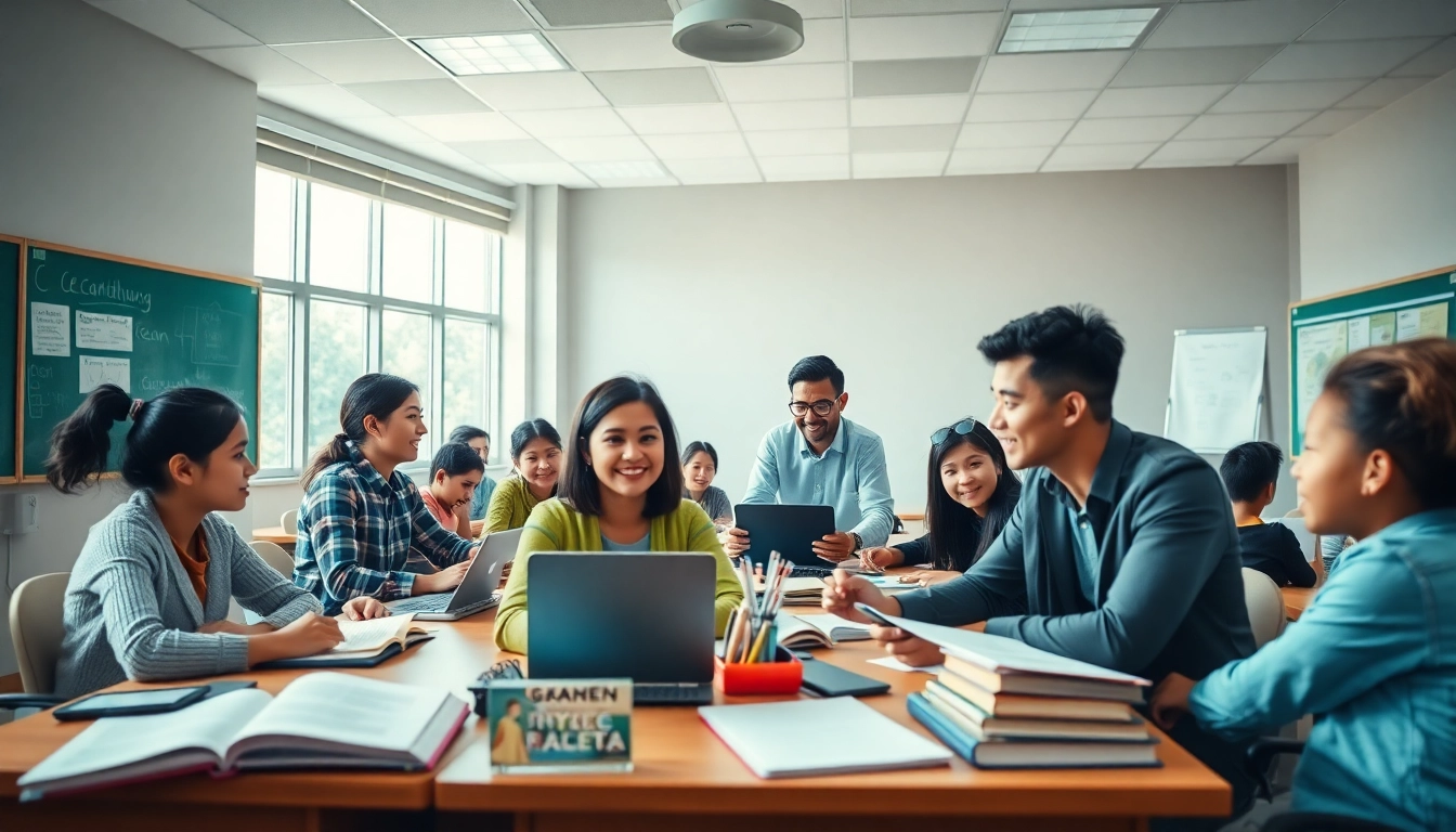 Engaged students collaborating in an Education setting, showcasing interactive learning materials.