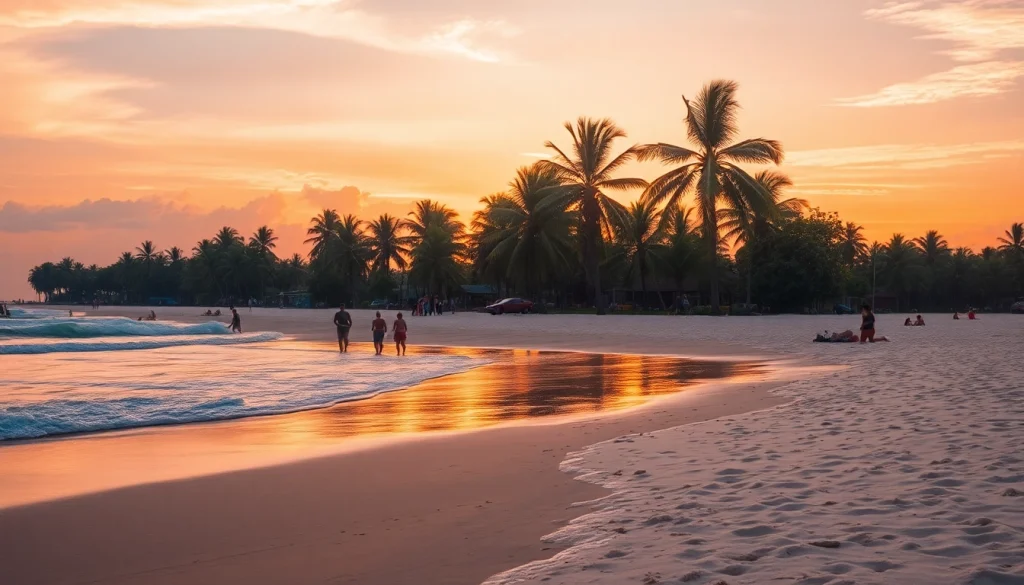 Belíssimo pôr do sol na praia de Paripueira, Alagoas, com águas tranquilas e palmeiras.