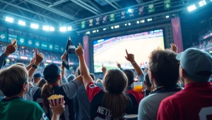 스포츠중계에 열광하는 다양한 팬들이 경기 관람 중인 모습