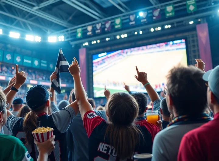 스포츠중계에 열광하는 다양한 팬들이 경기 관람 중인 모습