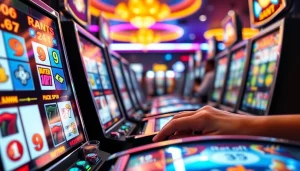 Menang di slot depo 1000 dengan mesin slot cerah yang penuh warna dan suasana kasino yang energik.
