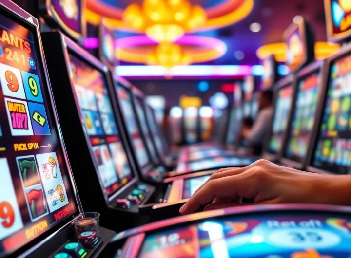 Menang di slot depo 1000 dengan mesin slot cerah yang penuh warna dan suasana kasino yang energik.