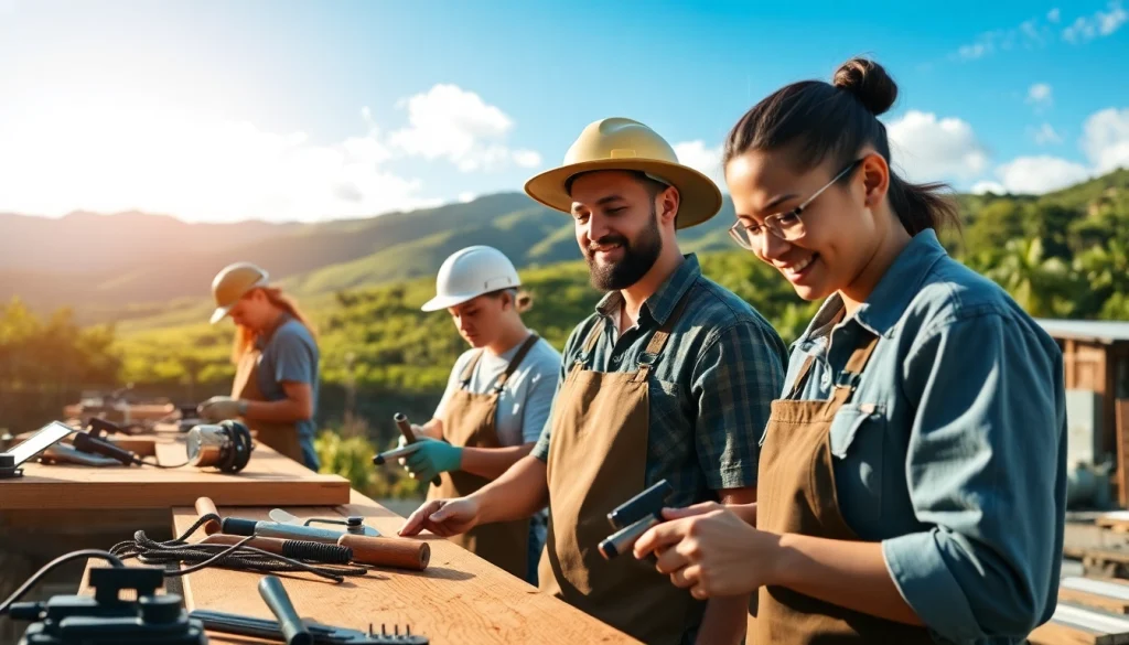 Engaged students learning trades at hawaii trade schools in a vibrant Hawaiian setting.