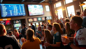 Engaging sports betting Georgia scene with fans cheering in a lively sports bar setting.
