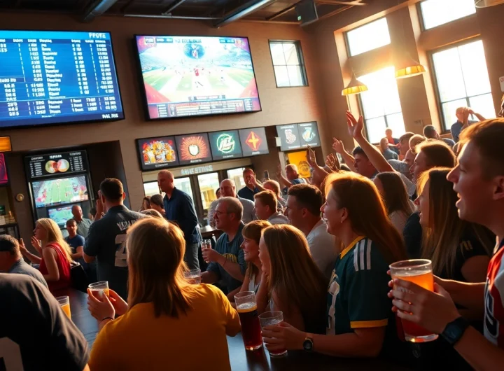 Engaging sports betting Georgia scene with fans cheering in a lively sports bar setting.