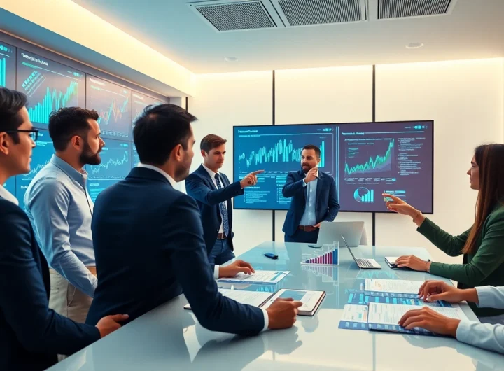 Analyzing competitive intelligence data in a modern office setting, highlighting team collaboration.