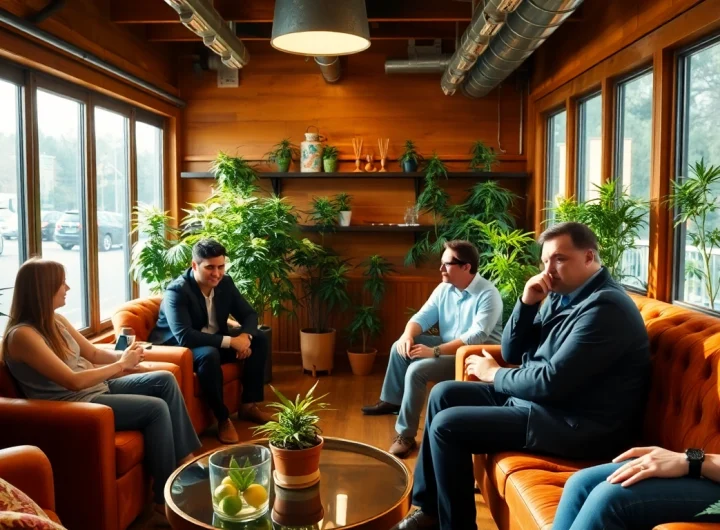 Cannabis legal Espagne: atmosphere inside a cannabis club with members enjoying their time.