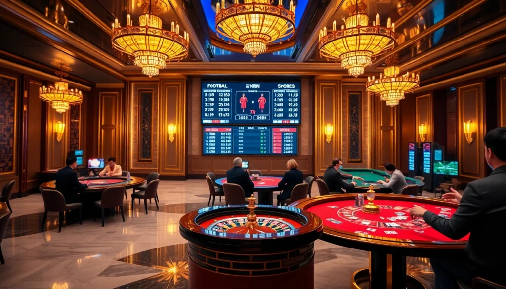 Live betting action with 7m.cn scores displayed prominently in a luxury casino setting.
