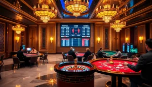 Live betting action with 7m.cn scores displayed prominently in a luxury casino setting.