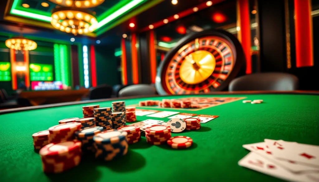 Engage in thrilling gameplay at vn88, featuring a luxurious casino table with cards and chips.