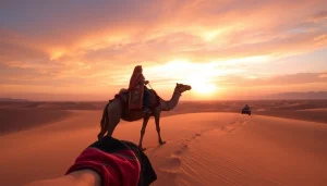 Marrakech camel ride and quad biking across stunning Agafay Desert at sunset.