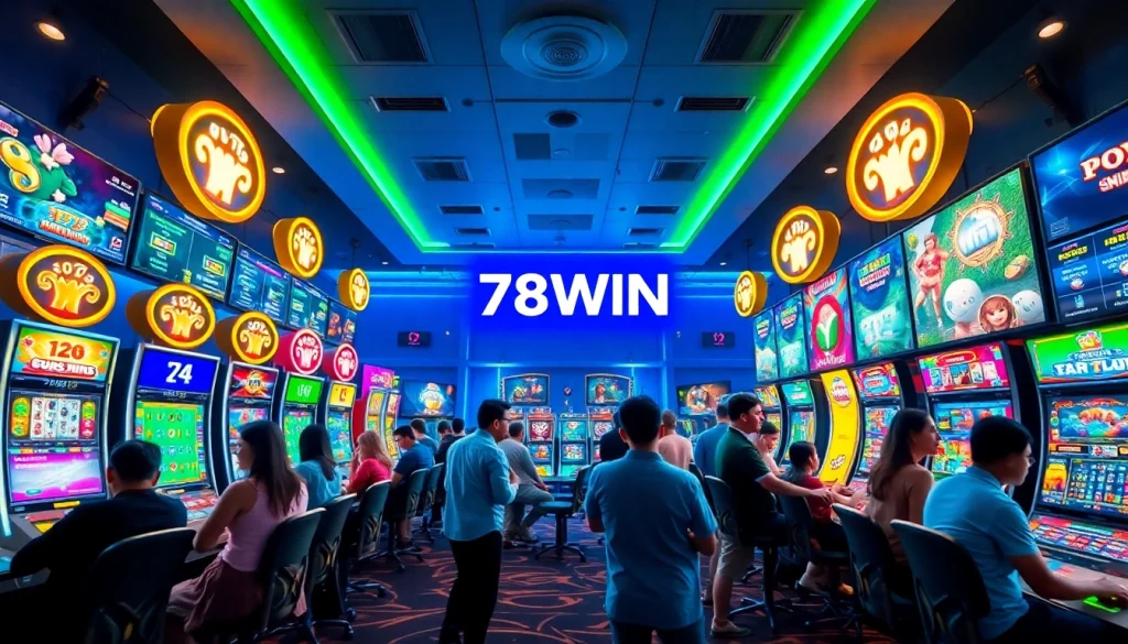 Experience the vibrant gaming atmosphere at the พอร์ทัลเกม 78WIN, showcasing exciting slots and sports betting.