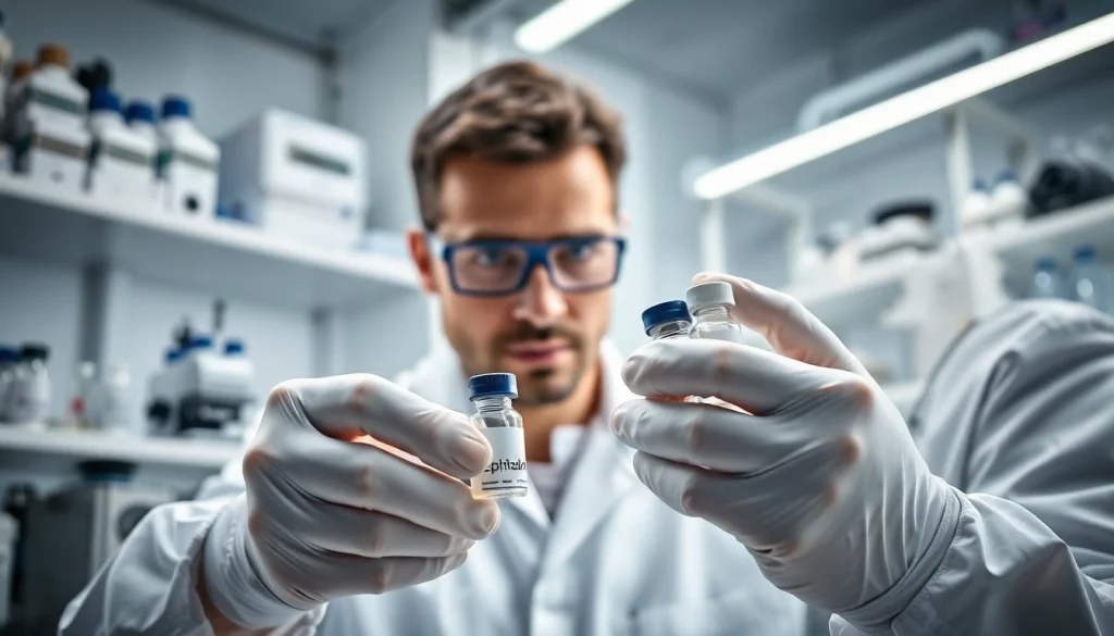 Buy epithalon USA in a professional lab, showcasing a researcher analyzing samples.