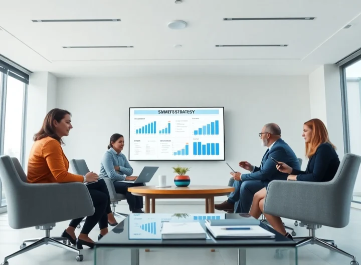 Professional team discussing SMSF set up in a modern office environment