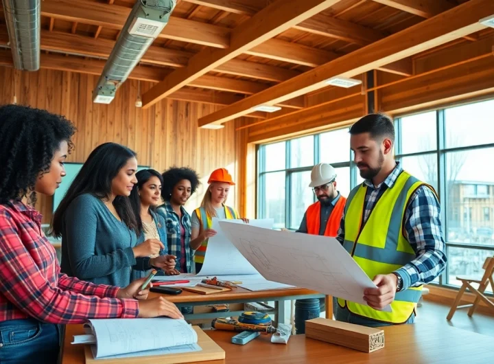 Engaged students in construction education Colorado hands-on learning session.