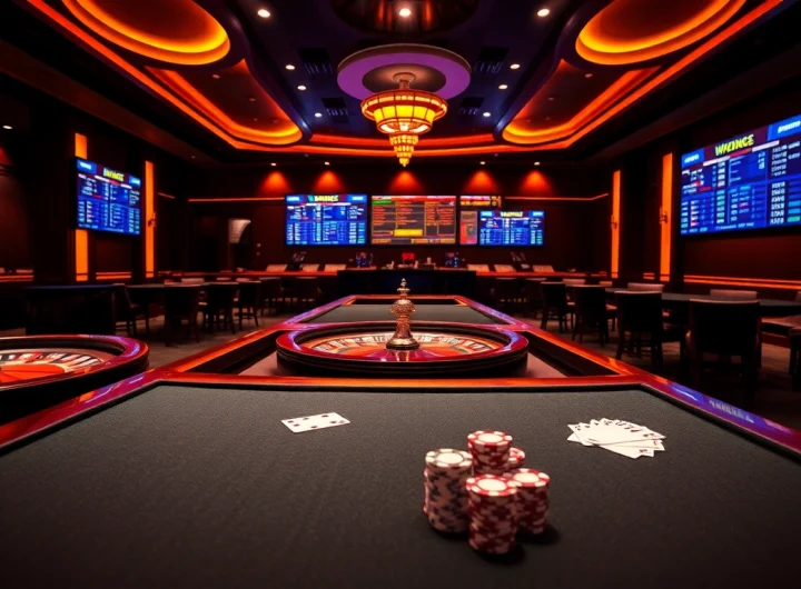Experience a thrilling moment with 12bet, showcasing vibrant gaming tables and an immersive online gambling interface.