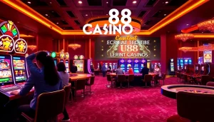 Exciting UU88 Casino gaming scene with modern slot machines and enthusiastic players.