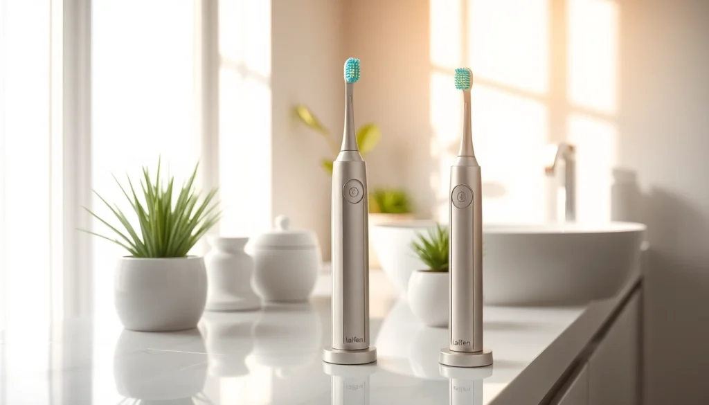 Showcasing a laifen toothbrush with sleek design on a stylish bathroom countertop for modern dental care.