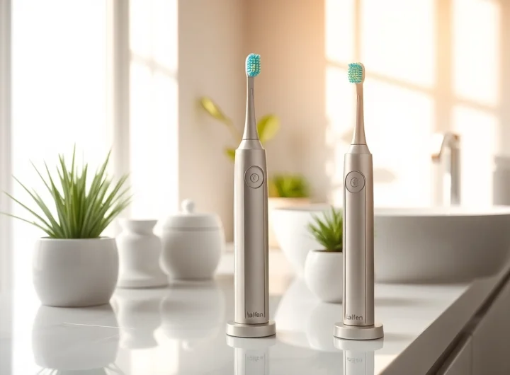 Showcasing a laifen toothbrush with sleek design on a stylish bathroom countertop for modern dental care.