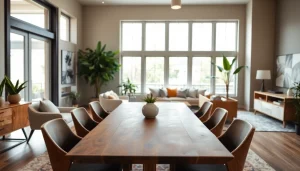 Showcasing custom furniture in a cozy living room with handcrafted wooden table and elegant chairs.