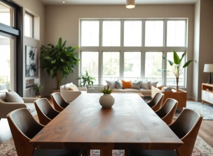 Showcasing custom furniture in a cozy living room with handcrafted wooden table and elegant chairs.