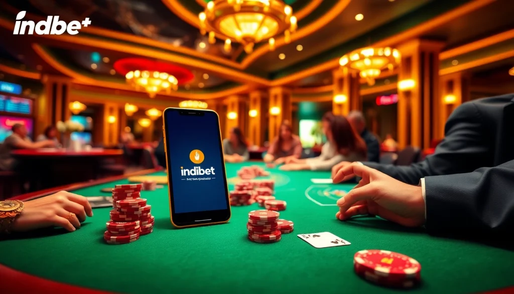Experience the thrill of Indibet download with a luxurious casino scene featuring dynamic betting action.