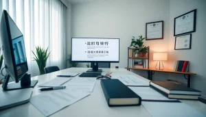 Traducteur chinois assermenté dans un espace de travail professionnel en train de traduire des documents.