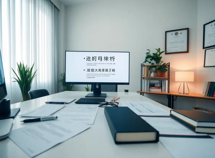 Traducteur chinois assermenté dans un espace de travail professionnel en train de traduire des documents.